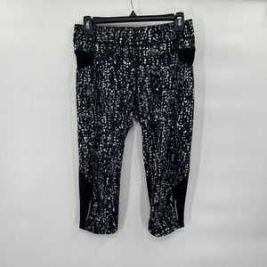 Athleta Capri‎ Leggings Womens Small Black/Grey Speckled Pockets Crop Stretch